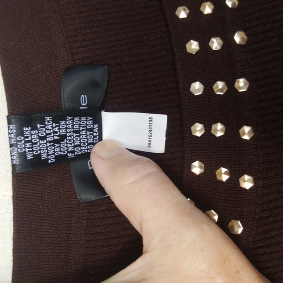 POINTELLE ♡ Vintage Brown Silk Ribbed Gold Rivet Scoop Neck Sleeveless Top S - Picture 14 of 14